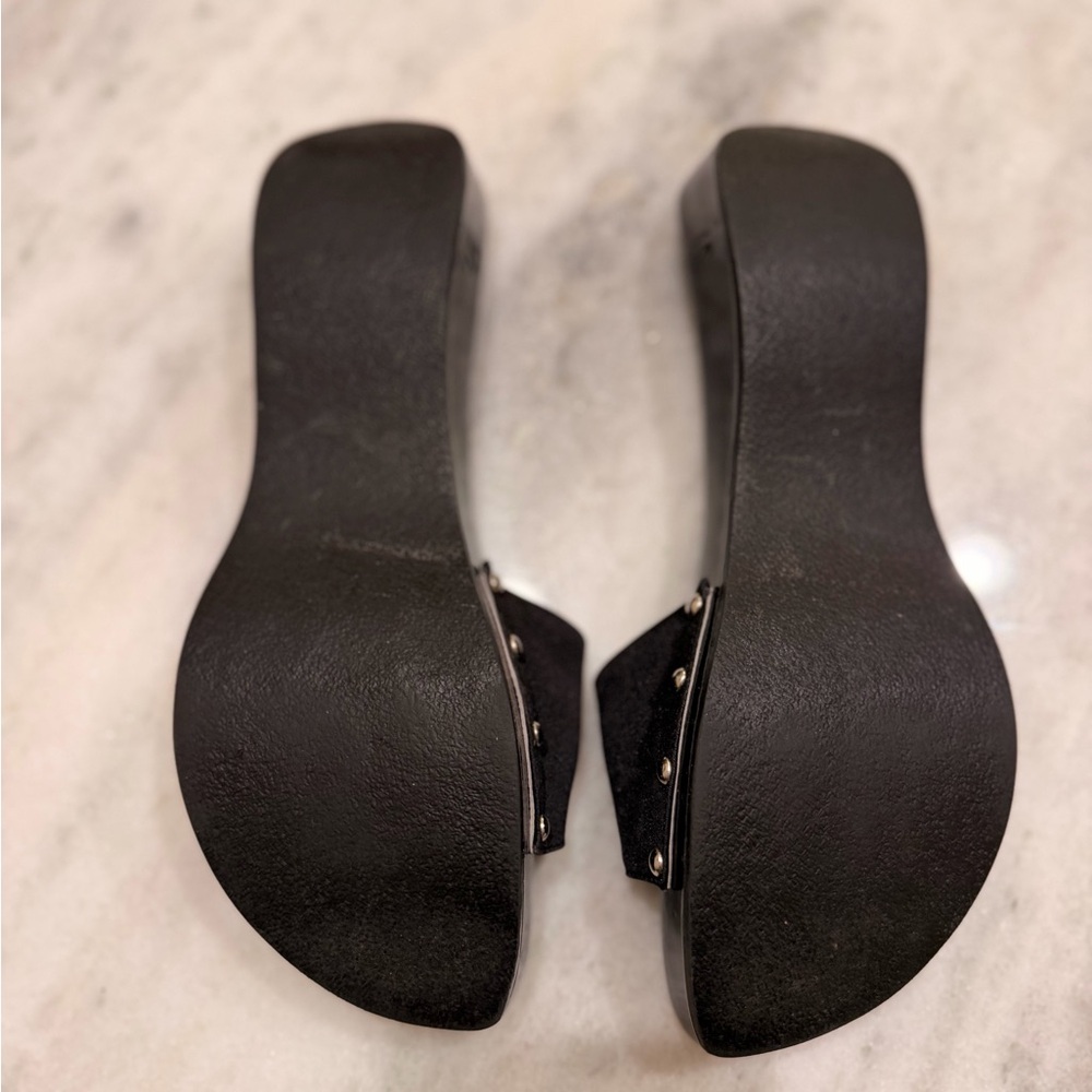 Chanel CC Logo Mules (Size 37) Black Wood Sole Authentic - Picture 8 of 8